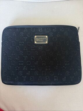 Marc by Marc Jacobs Black Embossed Logo Laptop Sleeve with Gold Plate